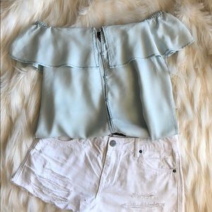 Light blue super soft off the shoulder top